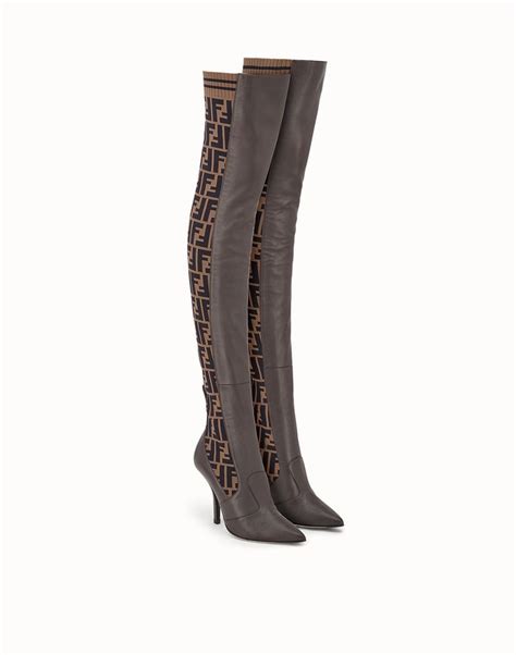 fendi brown leather thigh-high boots|Fendi lace up rain boots.